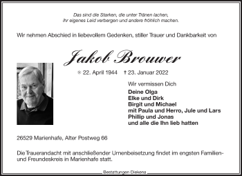 Traueranzeige von Jakob Brouwer 