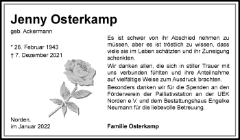 Traueranzeige von Jenny Osterkamp 