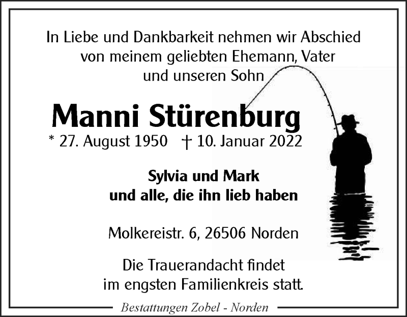  Traueranzeige für Manni Stürenburg vom 12.01.2022 aus 