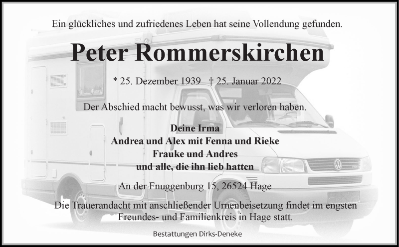  Traueranzeige für Peter Rommerskirchen vom 29.01.2022 aus 