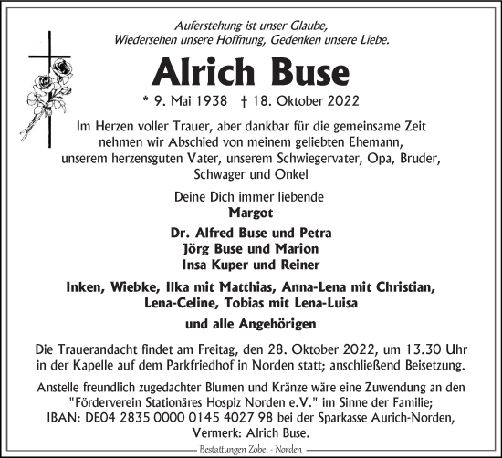Traueranzeige von Alrich Buse 