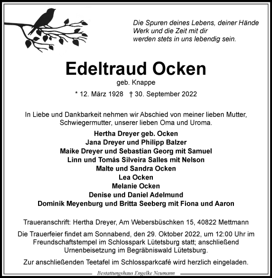 Traueranzeige von Edeltraud Ocken 