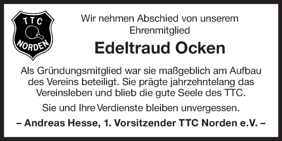 Traueranzeige von Edeltraud Ocken 