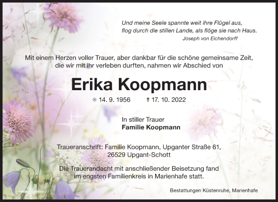 Traueranzeige von Erika Koopmann 