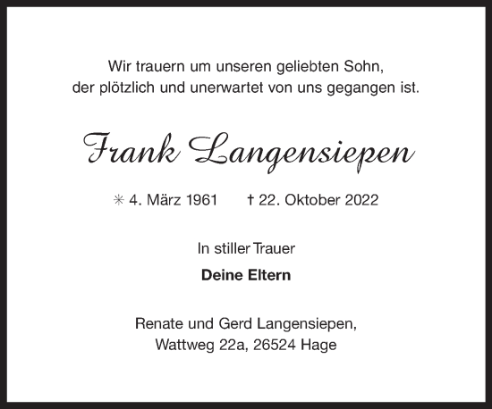 Traueranzeige von Frank Langensiepen 