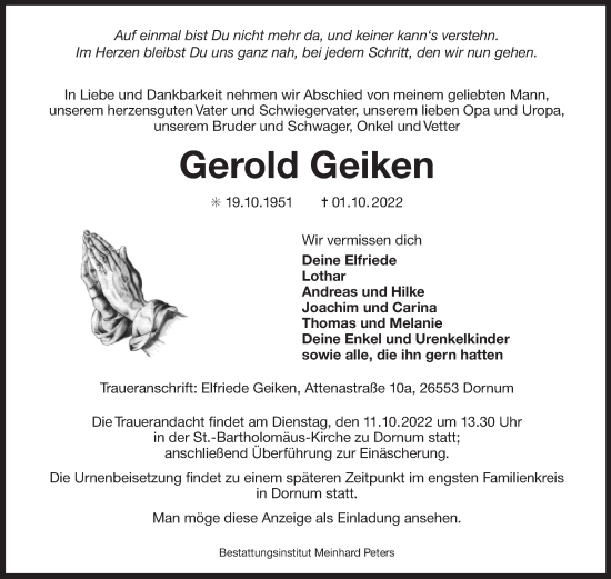 Traueranzeige von Gerold Geiken 