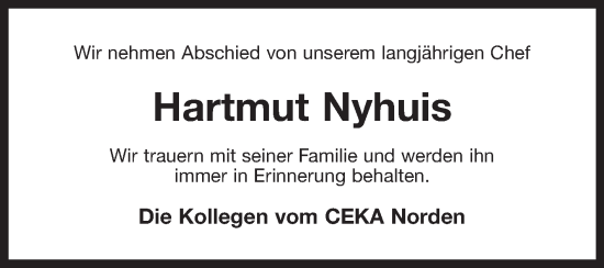 Traueranzeige von Hartmut Nyhuis 