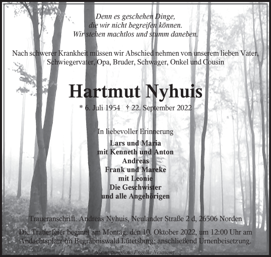 Traueranzeige von Hartmut Nyhuis 