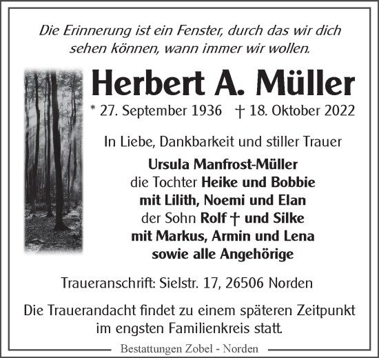 Traueranzeige von Herbert A. Müller 