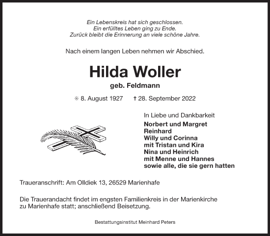 Traueranzeige von Hilda Woller 