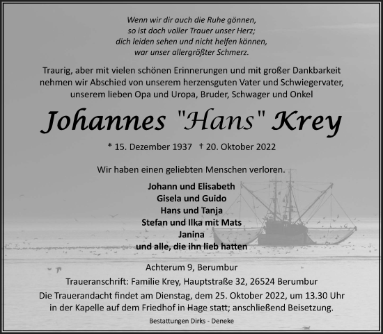 Traueranzeige von Johannes Krey 