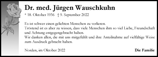 Traueranzeige von Jürgen Wauschkuhn 