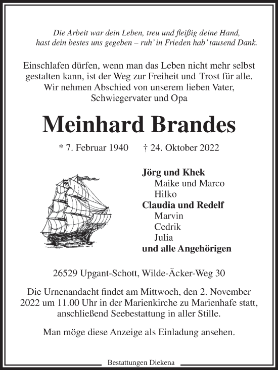 Traueranzeige von Meinhard Brandes 