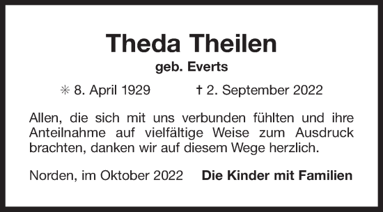 Traueranzeige von Theda Theilen 