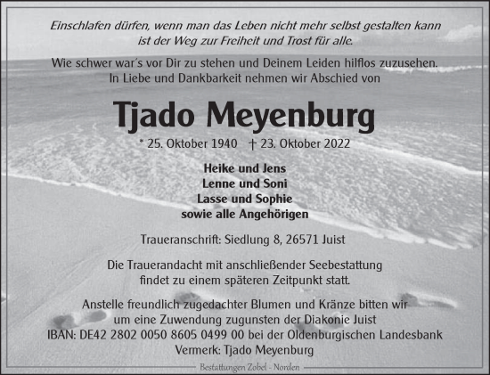 Traueranzeige von Tjado Meyenburg 