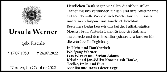 Traueranzeige von Ursula Werner 