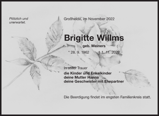 Traueranzeige von Brigitte Willms 