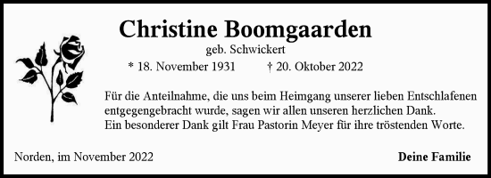 Traueranzeige von Christine Boomgaarden 