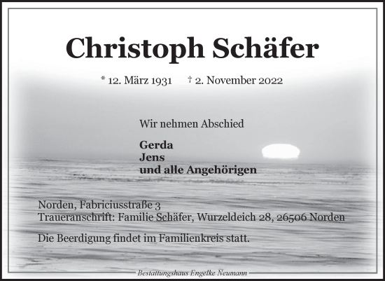 Traueranzeige von Christoph Schäfer 