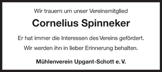 Traueranzeige von Cornelius Spinneker 