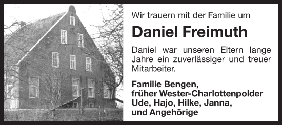 Traueranzeige von Daniel Freimuth 
