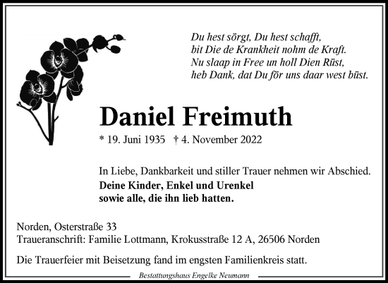 Traueranzeige von Daniel Freimuth 