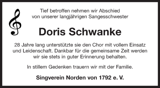 Traueranzeige von Doris Schwanke 