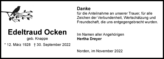 Traueranzeige von Edeltraud Ocken 