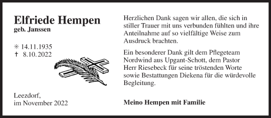 Traueranzeige von Elfriede Hempen 