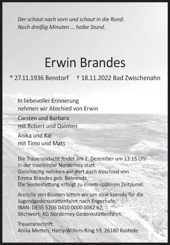 Traueranzeige von Erwin Brandes 