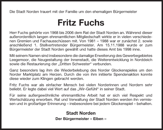 Traueranzeige von Fritz Fuchs 