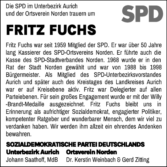 Traueranzeige von Fritz Fuchs 