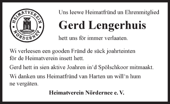 Traueranzeige von Gerd Lengerhuis 
