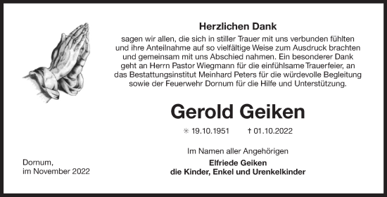 Traueranzeige von Gerold Geiken 