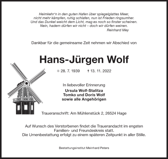 Traueranzeige von Hans-Jürgen Wolf 