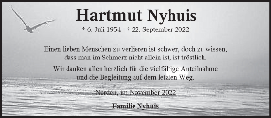 Traueranzeige von Hartmut Nyhuis 