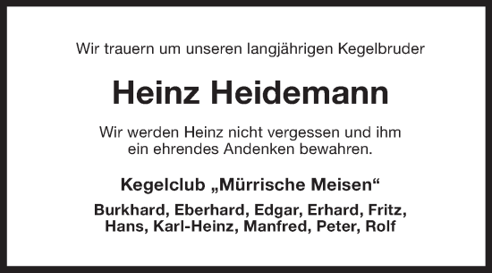 Traueranzeige von Heinz Heidemann 