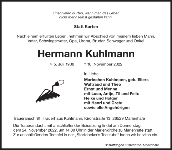 Traueranzeige von Hermann Kuhlmann 