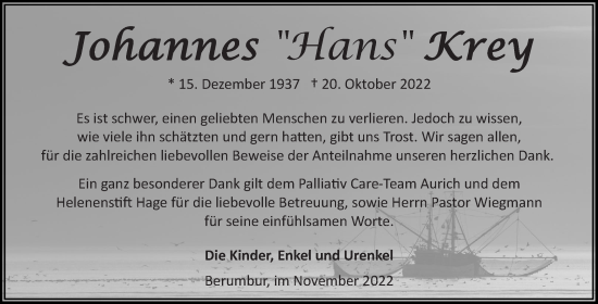 Traueranzeige von Johannes Krey 
