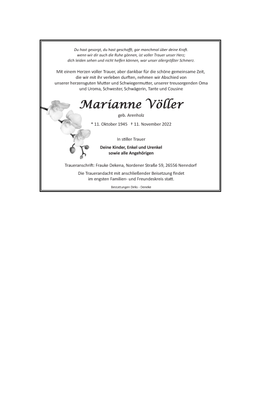 Traueranzeige von Marianne Völler 