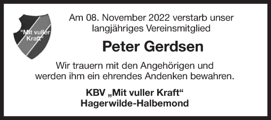 Traueranzeige von Peter Gerdsen 