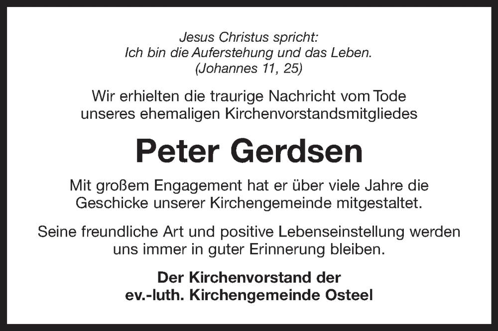  Traueranzeige für Peter Gerdsen vom 16.11.2022 aus 