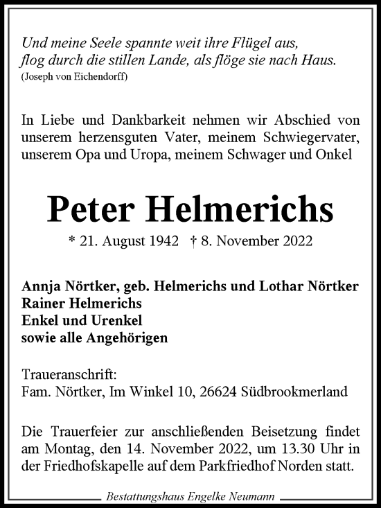 Traueranzeige von Peter Helmerichs 
