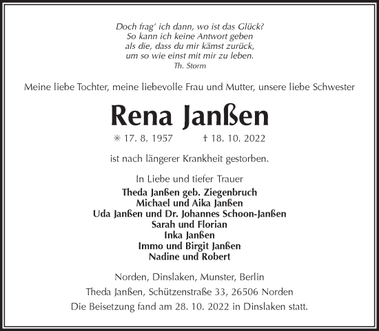 Traueranzeige von Rena Janßen 