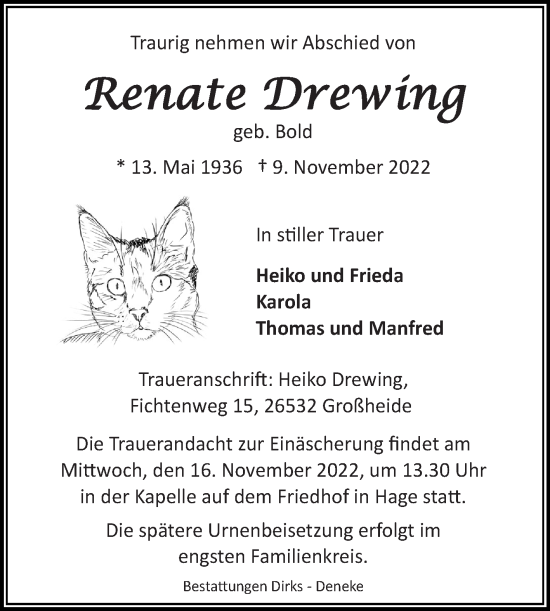Traueranzeige von Renate Drewing 