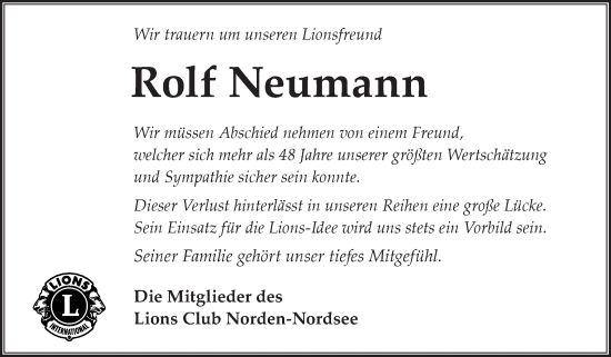 Traueranzeige von Rolf Neumann 