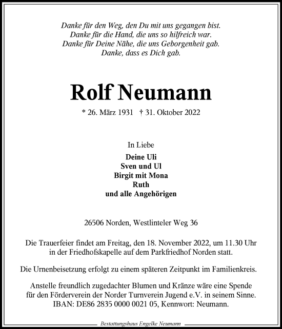 Traueranzeige von Rolf Neumann 
