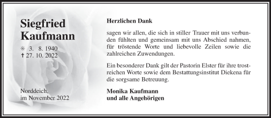 Traueranzeige von Siegfried Kaufmann 