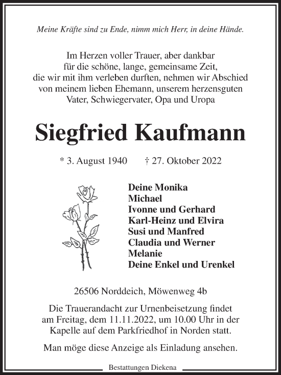Traueranzeige von Siegfried Kaufmann 