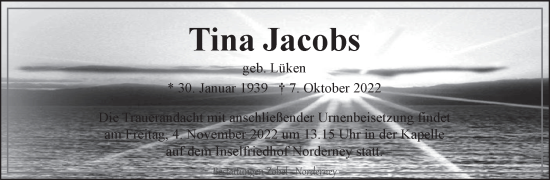 Traueranzeige von Tina Jacobs 